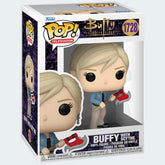 Funko Pop! Television Buffy the Vampire Slayer Buffy with Scythe #1728 vinyl figure in window display box, showing Buffy holding the Scythe.