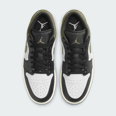 Top view of Air Jordan 1 Low Medium Olive Men's sneakers showing laces and olive accents