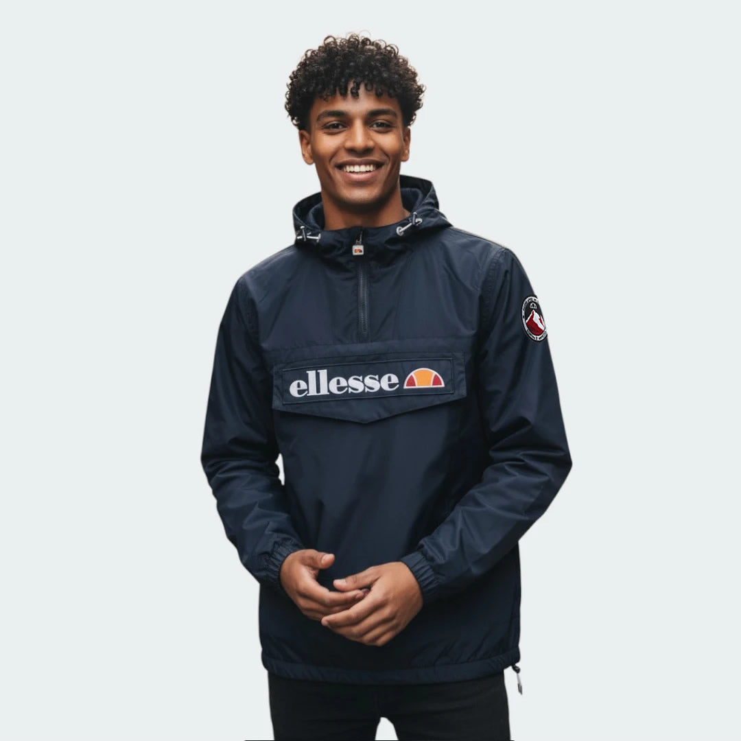 Ellesse Mont 2 Overhead Anorak Jacket Men's in navy, front view worn by a model showing off the fit