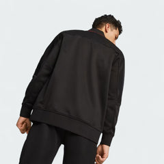 Puma x Ferrari Race MT7 Track Jacket Men's in black, worn by model back view showcasing the clean design and classic silhouette.
