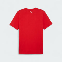 Puma x Ferrari Race Big Shield T-Shirt Men's in red, laydown back view showcasing the clean design and classic silhouette.