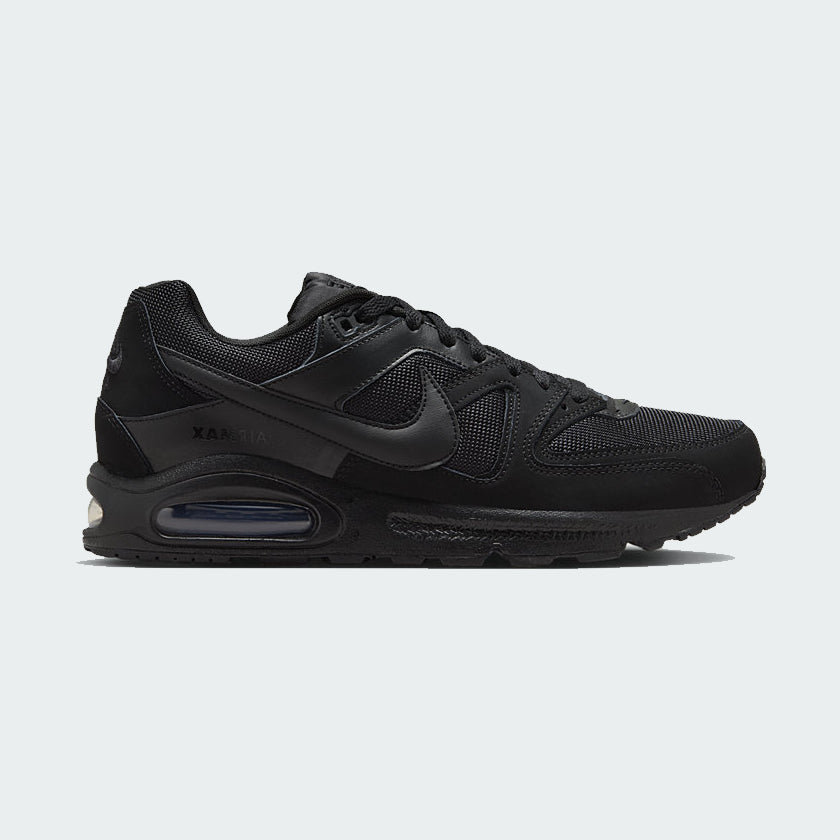 Nike Air Max Command Men's Black Trainers 629993-020 side view showing black mesh and synthetic upper with visible Air Max unit in the heel