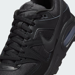 Close-up of Nike Air Max Command Men's Black Trainers 629993-020 showing mesh panel, lace structure, and tongue branding