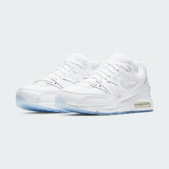 Nike Air Max Command Men's White Trainers 629993-112 angled view highlighting layered leather and mesh upper with sculpted midsole