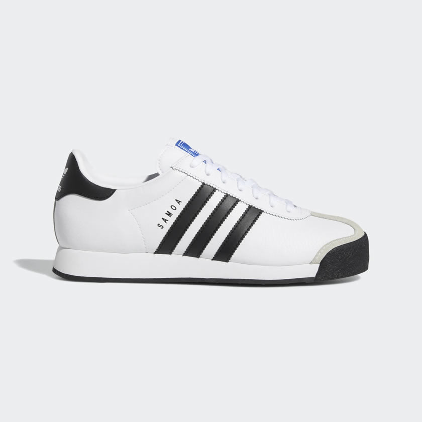 adidas Samoa Men's 675033 side view showing white leather upper and black 3-Stripes