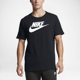 Nike Men's Futura Icon Tee Shirt in black, front view showing the prominent white Nike Futura logo on the chest.