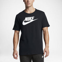Nike Men's Futura Icon Tee Shirt in black, front view showing the prominent white Nike Futura logo on the chest.