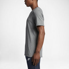 Nike Men's Futura Icon Tee Shirt in grey, side profile showing short sleeves, classic fit, and the overall silhouette.