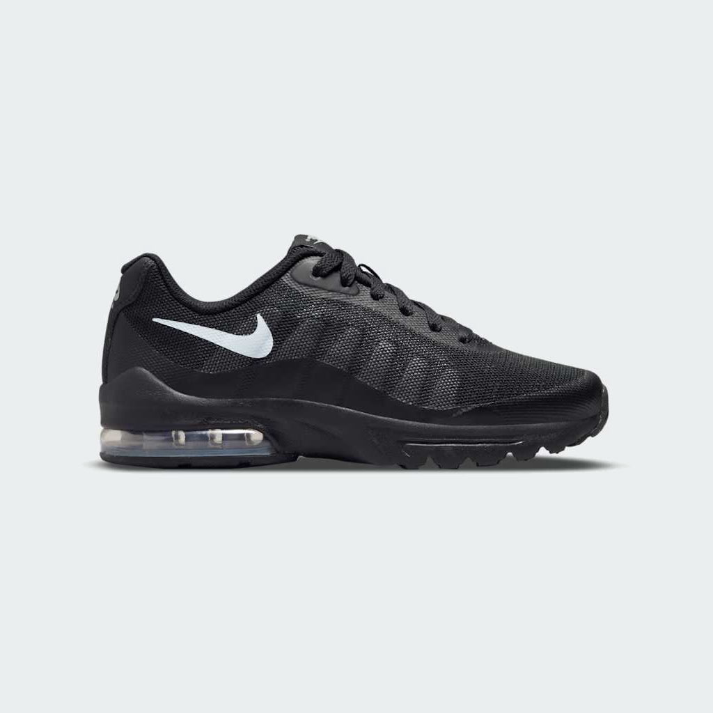 Nike Air Max Invigor Juniors Trainers Black 749572-003 side view showing mesh upper and visible Air Max unit