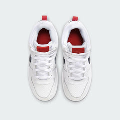 Nike Court Borough Mid Juniors White Trainers 839977-107 top view showing laces, padded tongue, and structured ankle support