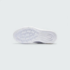 View of the outsole of the Nike Air Max Axis Children's white trainers, showing the durable rubber sole and tread pattern.