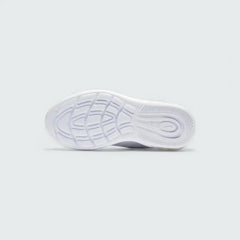 View of the outsole of the Nike Air Max Axis Children's white trainers, showing the durable rubber sole and tread pattern.
