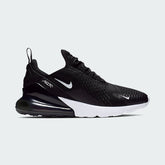 Nike Air Max 270 Men's trainers in black, side profile showing prominent 270-degree visible Max Air unit and mesh upper.