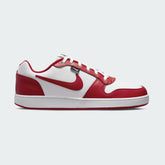 Nike Ebernon Low Premium Men's White Trainers AQ1774 side view showing white and red leather upper and Swoosh logo