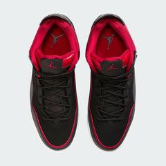 Top-down view of a pair of Jordan Courtside 23 Men's basketball trainers in black, highlighting their structured silhouette and lace-up closure.