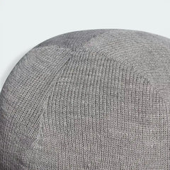 Top-down view of the beanie, showcasing the structured top seam and the circular construction.