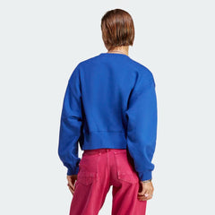 Adidas Adicolor Essentials Fleece Crew Sweatshirt Women's in blue, back view showcasing the plain design and the soft fleece texture.