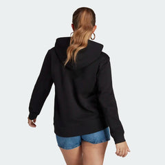 Adidas Adicolor Essentials Fleece Hoodie Women's in black, back view showcasing the plain design and ribbed details.