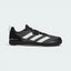Highlights the high-velocity white adidas branding and the professional, flat profile of the zero-drop sole layout.