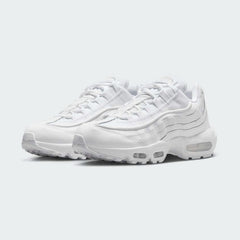 Nike Air Max 95 Essential Men's White Trainers CT1268-100 angled view showing gradient side panels and full-length midsole