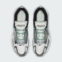 Top-down view of a pair of Nike Air Max 200 Women's trainers in silver, highlighting their contemporary design and lace-up closure.