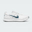 Highlights the lateral profile of the shoe, featuring a dark teal Swoosh sweeping across the Summit White mesh upper, dynamic midfoot webbing straps, white foam midsole, and a white heel overlay stamped with "NIKE RUNNING - SINCE 1972" graphic details.