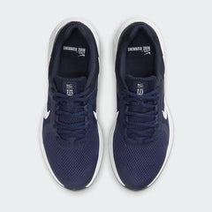 Top-down view of a pair of Nike Run Swift 2 Men's running shoes in navy, highlighting their streamlined silhouette and lace-up closure.
