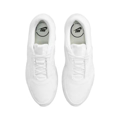 Top-down view of a pair of Nike Air Max Bolt Men's trainers in white, highlighting their sleek silhouette and lace-up closure.