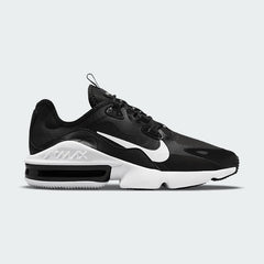 Nike Air Max Infinity 2 Men's trainers in black with a white midsole, side profile showing visible Max Air unit, layered upper, and wavy design lines.