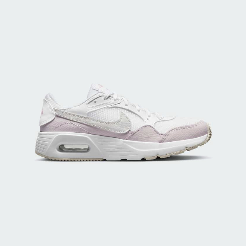 Nike Air Max SC Juniors White Trainers CZ5358-115 side view showing triple white upper and visible Air unit in heel