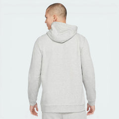 Rear view of the garment, showcasing the clean heathered grey finish and the structured shoulder seams.