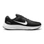 Highlights the structured lateral silhouette showing the Black engineered mesh upper, prominent White Nike Swoosh extending across the midfoot, "Dynamic Fit System" overlay print, sculpted white foam midsole debossed with "Air Zoom" lettering, and durable black rubber outsole.