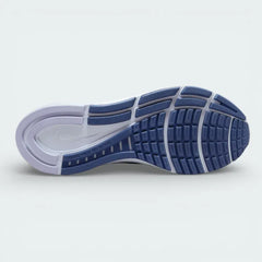 View of the durable rubber outsole, showcasing the specialized traction pattern and the lateral crash rail for a smooth stride.