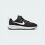 Highlights the high-velocity sweep of the white printed Nike Swoosh, showing the breathable texture of the black mesh upper resting above the plush white foam midsole.