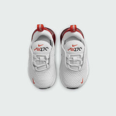 Top-down view of a pair of Nike Air Max 270 Toddlers' trainers in black, highlighting their sleek silhouette and easy-entry design (e.g., elastic laces/strap).