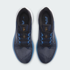 Top-down view of a pair of Nike Air Winflo 9 Men's running shoes in dark blue, highlighting their streamlined silhouette and lace-up closure.