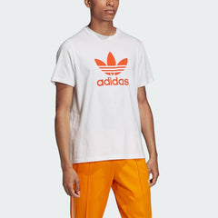 Adidas Trefoil T-Shirt Men's in white, front view being worn by a model showing the casual fit