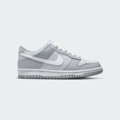 Nike Dunk Low Juniors black and grey trainers side profile view