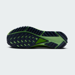 View of the outsole of the Nike React Pegasus Trail 4 Men's blue running shoes, showing the durable, trail-ready rubber traction pattern.