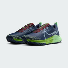 Angled view of two Nike React Pegasus Trail 4 Men's blue running shoes, side by side, showcasing their versatile design.