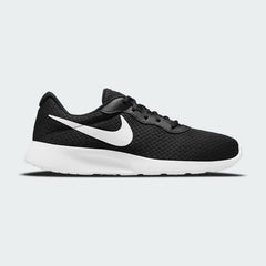 Nike Tanjun Men's Black Trainers DJ6258 side view showing breathable mesh upper and tonal Swoosh