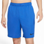 Nike Men's Dri-FIT 8" running shorts in blue and black accents, front view showing elastic waistband, drawcord, and side pockets.