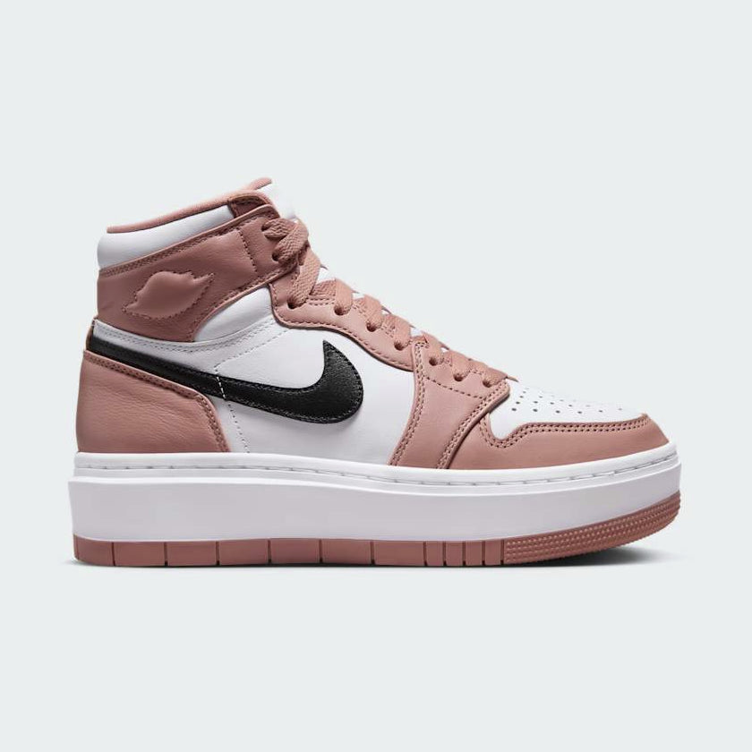 Air Jordan 1 Elevate High Women's Pink Trainers DN3253-601 side view showing high-top pink leather upper and elevated platform sole
