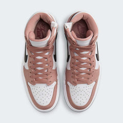 Air Jordan 1 Elevate High Women's Pink Trainers DN3253-601 top view showing lace-up front, padded tongue, and high collar