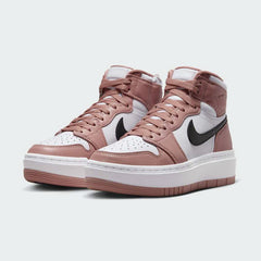 Air Jordan 1 Elevate High Women's Pink Trainers DN3253-601 angled view showing colour-blocked overlays and thick midsole