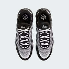 Top-down view of a pair of Nike Air Max TW trainers in black, highlighting the dynamic lace-up system and multi-layered mesh upper texture.