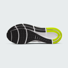 View of the outsole of the Nike Air Zoom Structure 24 Men's white running trainers, showing the durable rubber tread pattern for road traction and stability zones.