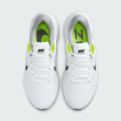 Top-down view of a pair of Nike Air Zoom Structure 24 Men's running trainers in white, highlighting their streamlined silhouette and lace-up closure.
