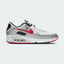 Nike Air Max 90 Men's Silver Leather Trainers DX4233-001 side view showing silver leather upper and visible Air unit