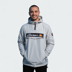 Ellesse Mont 2 Overhead Anorak Jacket Men's in grey marl, front view worn by a model showing the fit and quality
